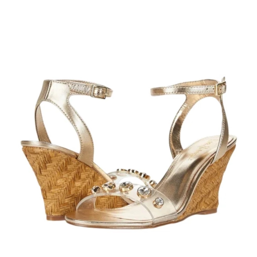Lilly Pulitzer gold wedges